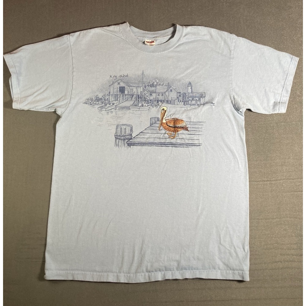Vintage Key West Pelican Embroidered Tourist Tee Coastal Grandpa Shirt L